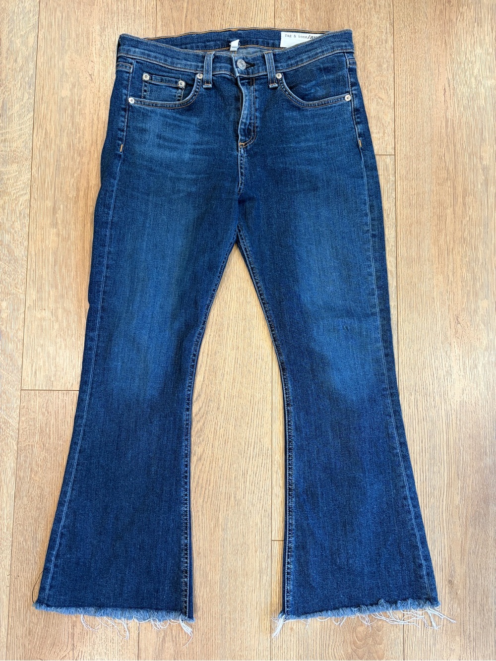 rag & bone Flare Jeans Dark Wash Raw Hem Size 28